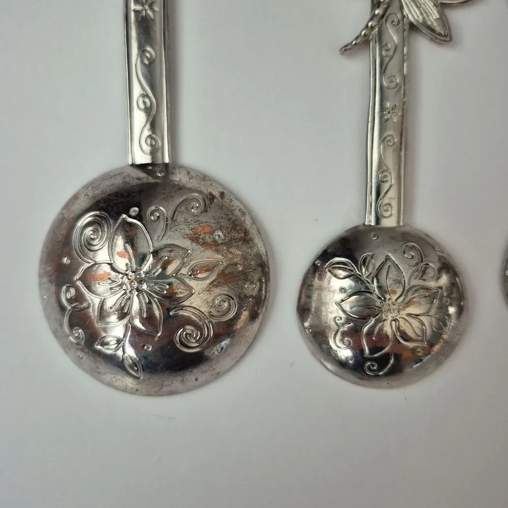 GANZ Silver Embossed Set of 4 Decorative Butterfly and Flower Measuring Spoons